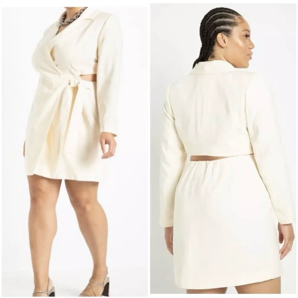 Eloquii Woman Cut Out Wrap Blazer Dress Cream Ivory Long Sleeve Cocktail Size 24